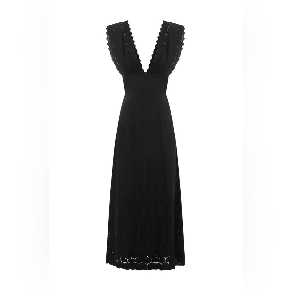 Posse Black Eyelet V-Neck Midi Dress
